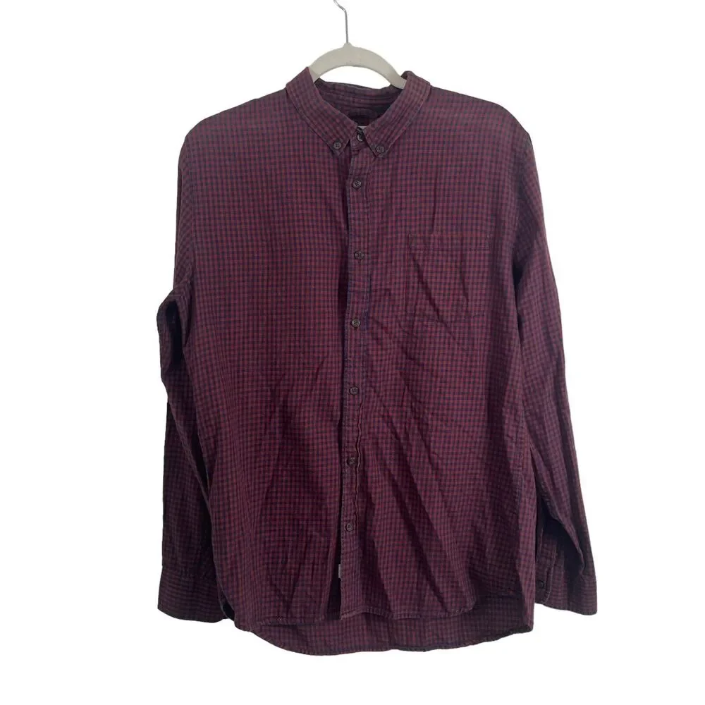 Marine Layer Blue Red Plaid Long Sleeve Button Down Shirt 100% Cotton Mens Large - Picture 2 of 7